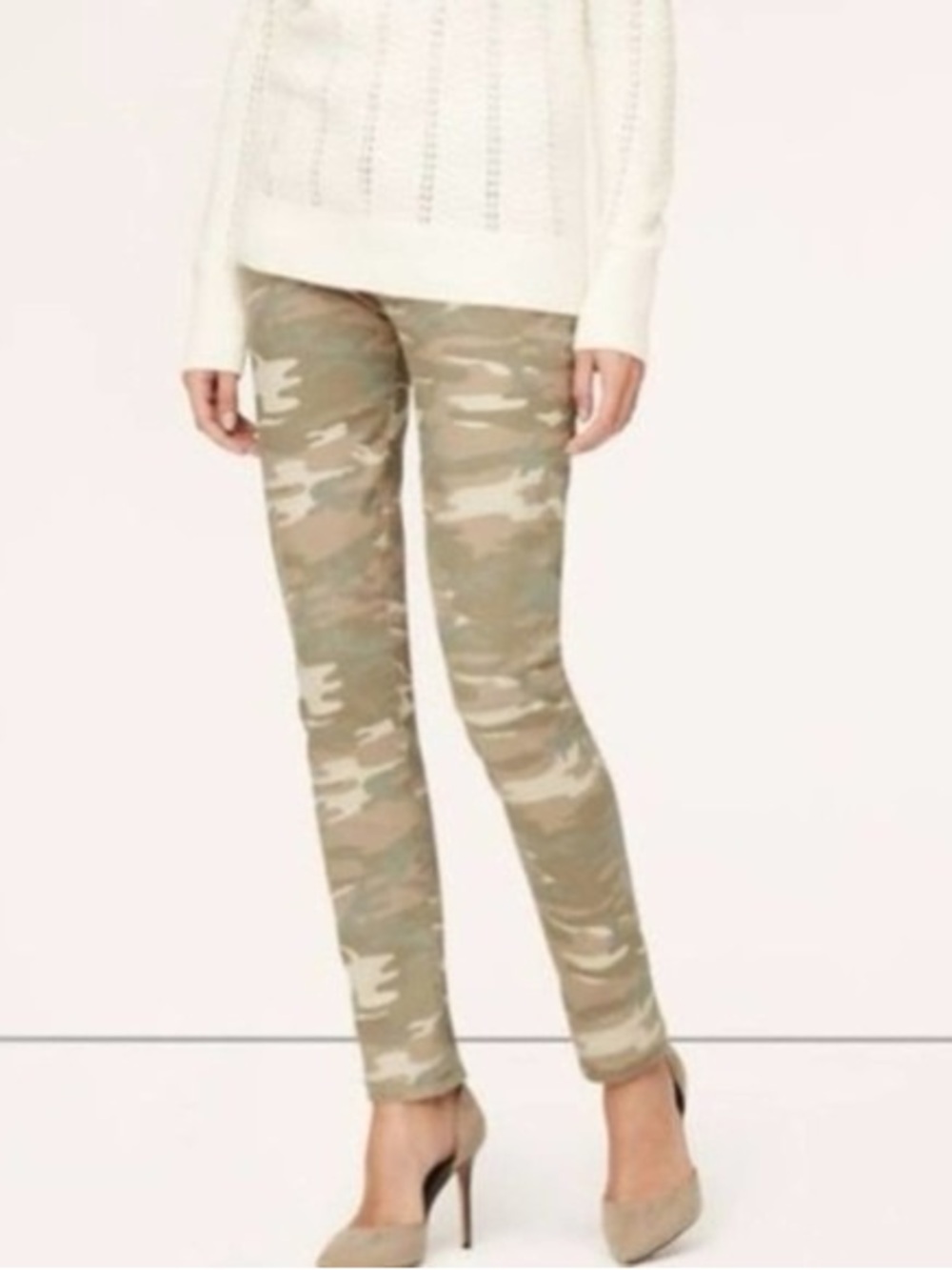 LOFT Women's Neutral Camo Skinny Jeans - Beige & Gray